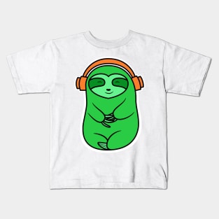 Happy Green Sloth Listening to Music Kids T-Shirt